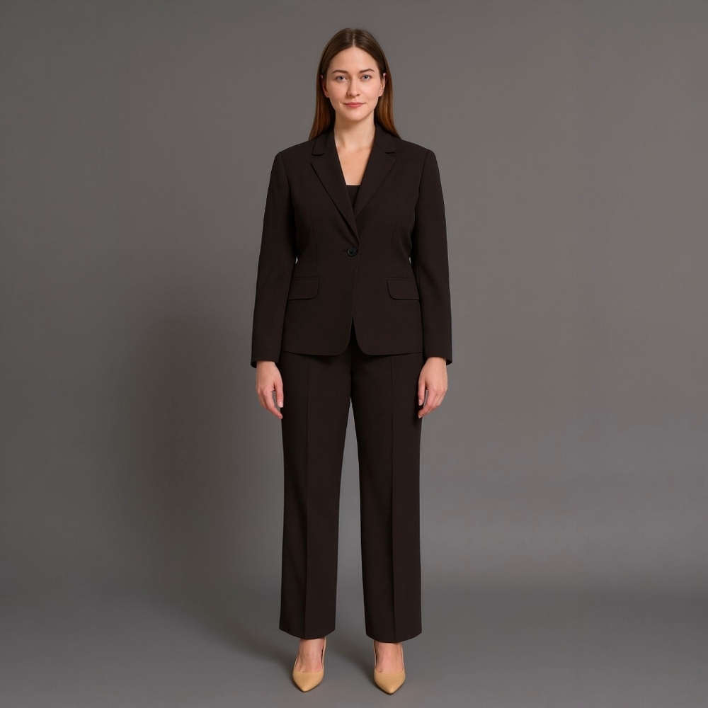 Tahari by Arthur S. Levine Women’s Chocolate Brown 2-Piece Pantsuit Set Size 10P - Picture 2 of 16